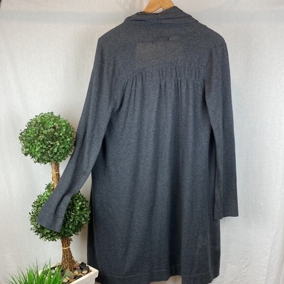 Kensie Gray Long Sleeve Knit Duster Open front Cardigan Sweater M - Picture 3 of 7
